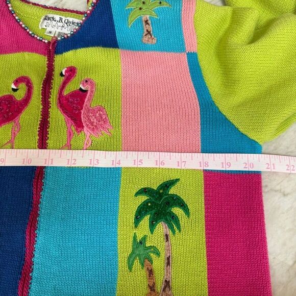 Jack B Quick Colorful Art-to-Wear Flamingo Island Fun Florida Palm Sweater Sz M - Picture 5 of 6